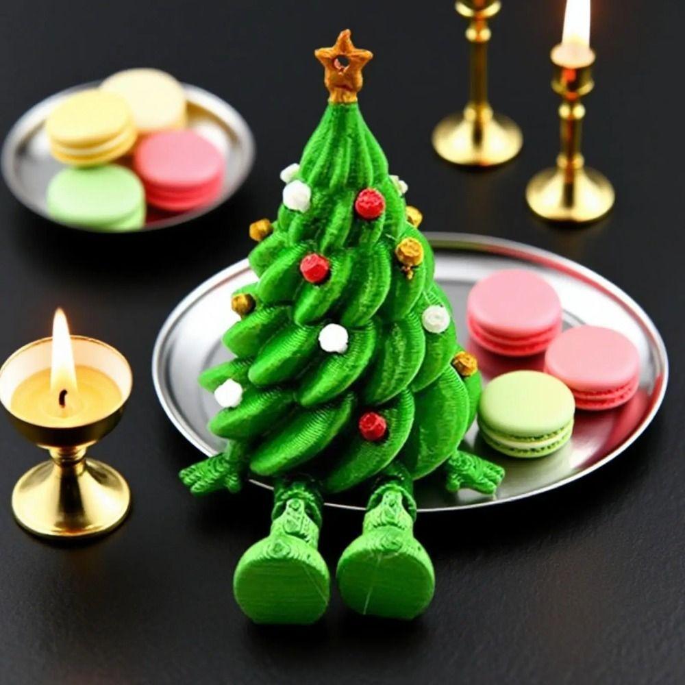 Desktop Ornament Colorful 3D Printed Christmas Tree Funny Green Xmas Decoration Unique Multi-joint Movable Figures Office
