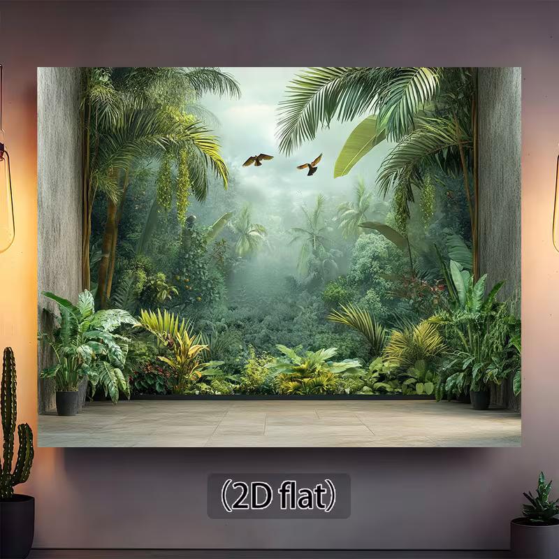 2D Foggy Green Plant Background for Safari Animal Theme Kids Birthday Decoration