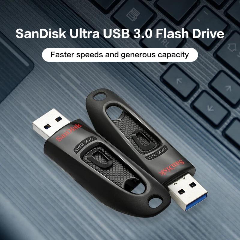 SanDisk 128GB Ultra USB 3.0 Flash Drive 16GB 32GB 64GB 256GB 512GB Original Memory Stick U Disk Pendrive CZ48 Max 130Mb/s for Computer