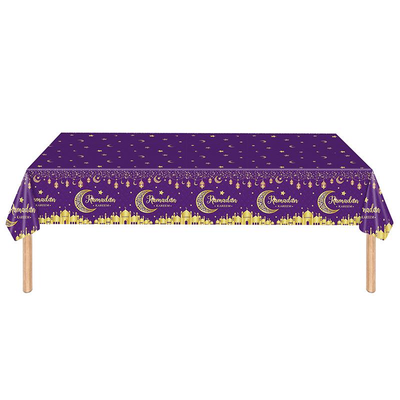 Ramadan Kareem Disposable Tablecloth Gold Moon Mosque Pattern Eid Mubarak Tablecloth Islamic Muslim Holiday Party Table Decor