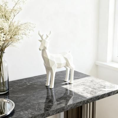 Christmas Reindeer Figurine 3D Printed Standing Deer Statues Small White/Gold Elk Sculpture for Fireplace Entryway Shelves Tabletop Home Office