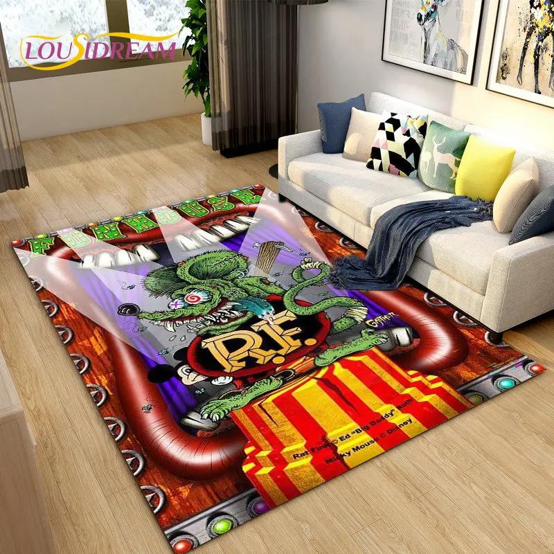 Tappeto Area Cartone Animato Divertente Rat Fink, Tappeto per Soggiorno Camera da Letto Garage Divano Decorazione Zerbino, Tappetino Antiscivolo da Gioco per Bambini