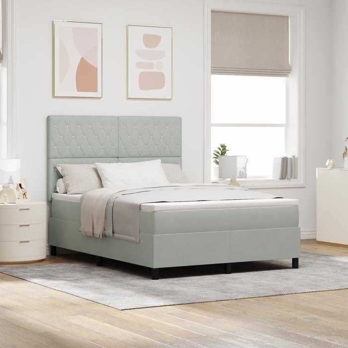 Lit à ressort vidaXL avec matelas gris clair 160x200 cm en velours 3339776