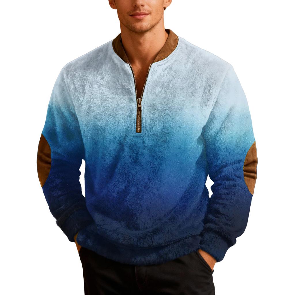 Sweat-shirt de sport décontracté pour homme à imprimé dégradé, rétro, à manches longues et demi-fermeture éclair