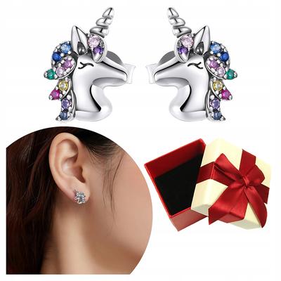 Unicorn Stud Earrings S925 Colorful Zircons Unicorn