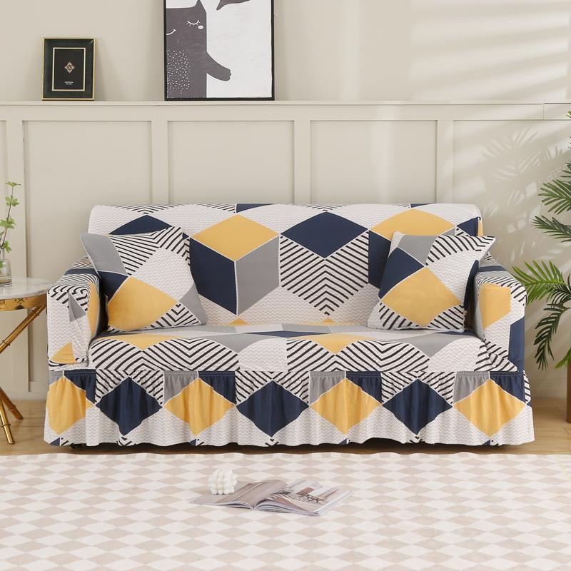 1/2/3/4 Seater Elastic Print Sofa Cover With Skirt for Living Room Stretch Slipcovers L Shape Corner Armchair Cover