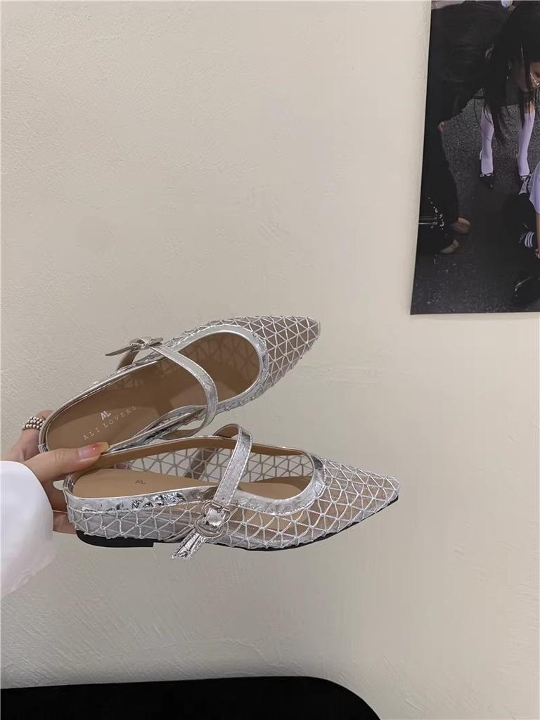 Fashion Summer Women's Slippers 2025 New Fashion Breathable Mesh Ballet Flats Luxury Wedge Heel Pointy High Slippers Women's Shoes