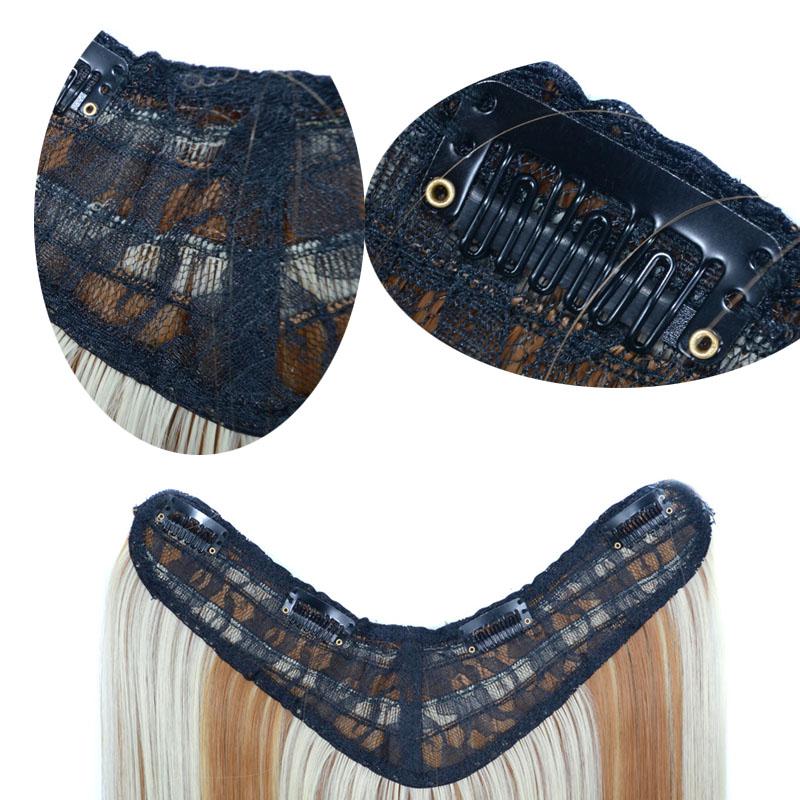 Clip In Hair Extension One Piece With 4 Clips V-Shap 50cm Long Wavy Curly Synthetic Hairpiece For Women Black Brown
