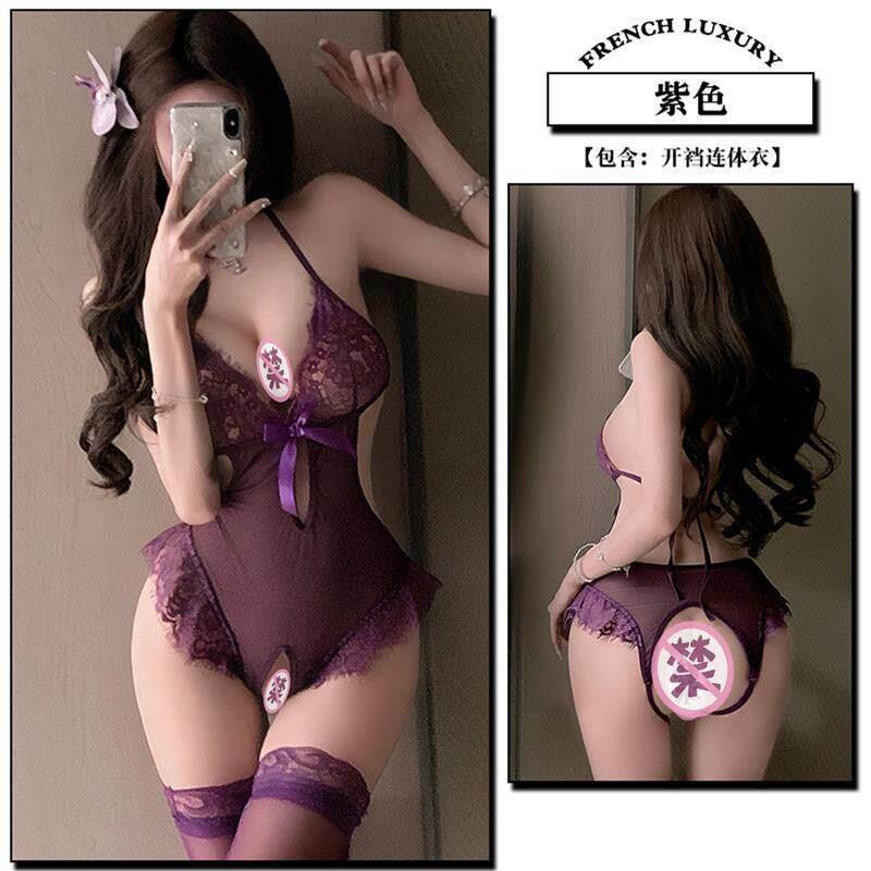 Sexy Lingerie Set Women - Purple Lace Mini Dress V-Neck Sleeveless All