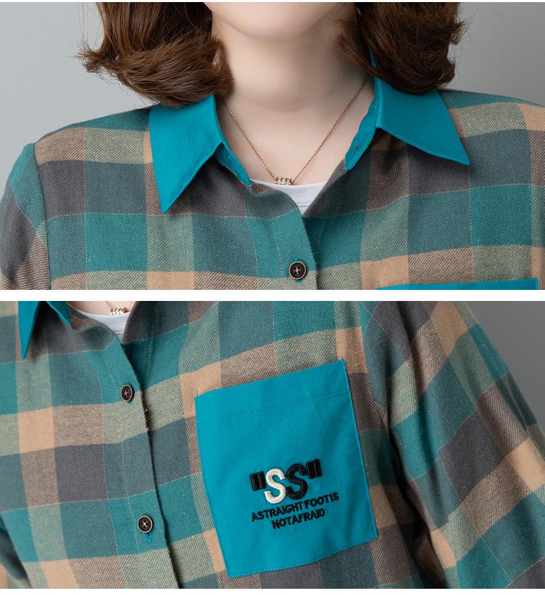 Autumn Plaid Cotton Long Sleeve Shirt for Middle-Aged & Elderly Women - Casual Slim Fit with Lapel