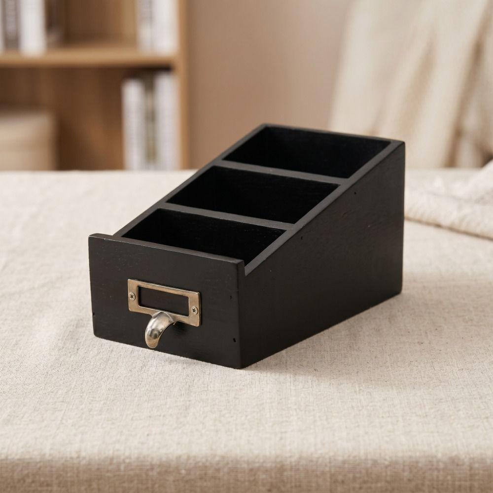 Vintage Style Desktop Storage Box Wooden Makeup Brush Holder Durable Desktop Stationery Box  Vanity