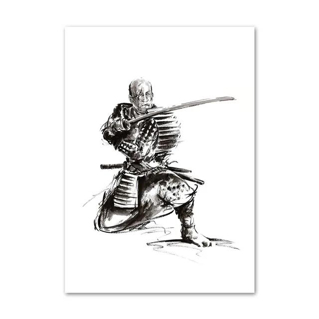 Japanese Minimalist Black Shotokan Samurai Karate Art Ink Canvas Painting Posters and Prints Wall Pictures for Living Room Decor