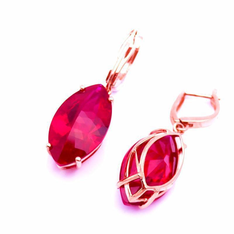 Purple Gold Horse Eye Pointed Red Stone Luxury Fashion Temperament High-End Rose Gold-Plated Ear Jewelry