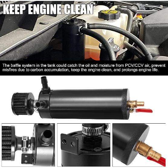 Universal 2 Port Aluminum 750Ml Baffled Oil Catch Can Reservoir Tank With Breather Filter And Drain Valve