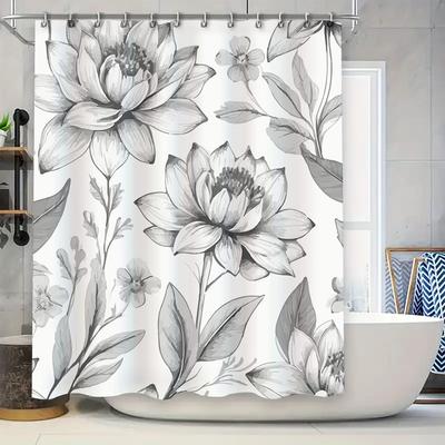 Vintage-inspired Black White Floral Shower Curtain for Bathroom Decor Elegant Bohemian Design Waterproof Fabric Size72 X 84 Inch
