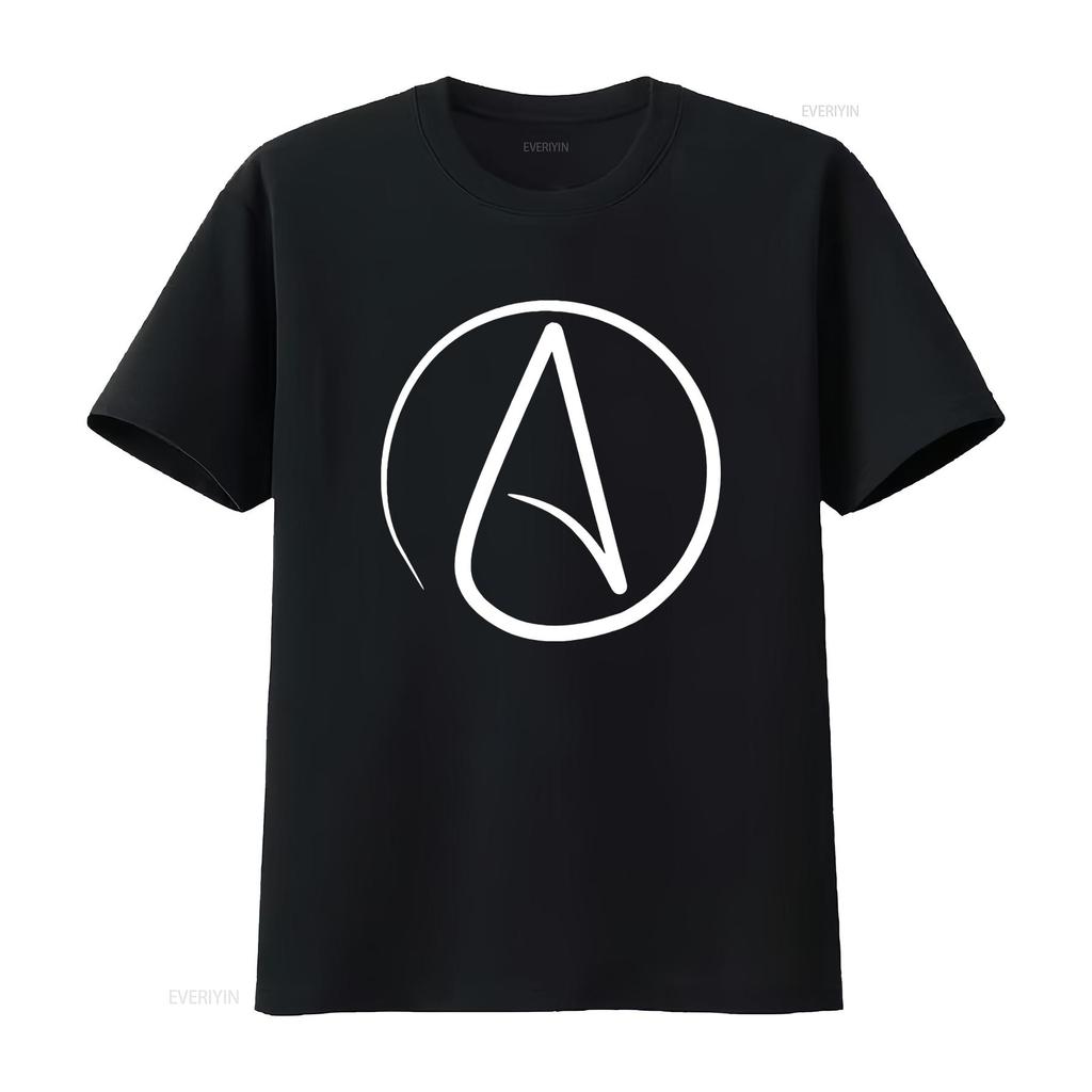 Minimalist Line Art Atheist Symbol Print Casual Streetwear T Shirt vintage Washed Stretched Stylish Breathable fashion Soft