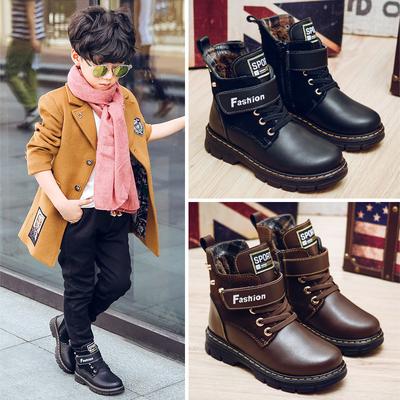 Dziecięce Retro Skórzane Botki Chłopięce Stylowe Krótkie Botki Ciepłe Casualowe Buty Skórzane