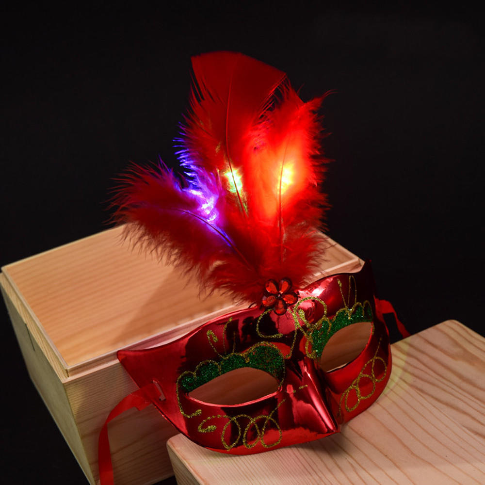 Venetian Venice Glowing Feather LED Masks Woman Fancy Dance Party Eye Mask Carnival Halloween Masquerade Cosplay Costume