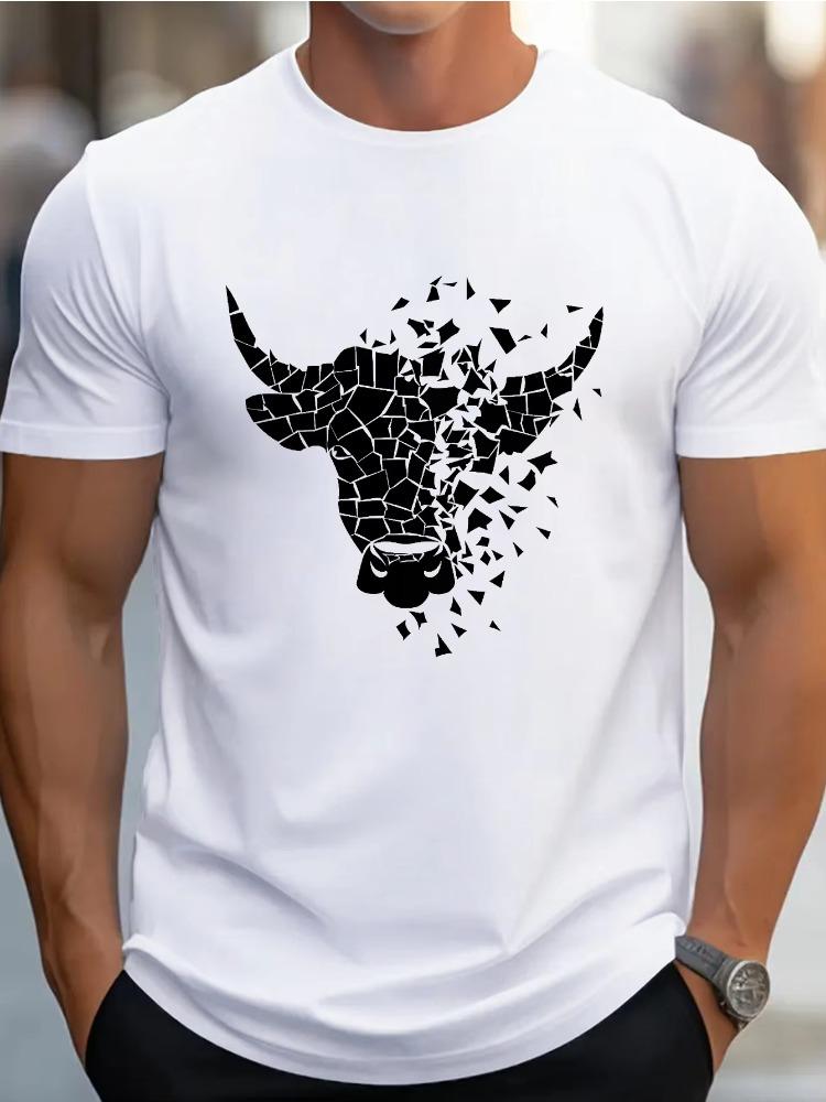 Unisexs Summer 100 Pure Cotton Fashionable Casual Loose Cow Head Print Sports Round Neck Short Sleeved Tshirt Versatile Top