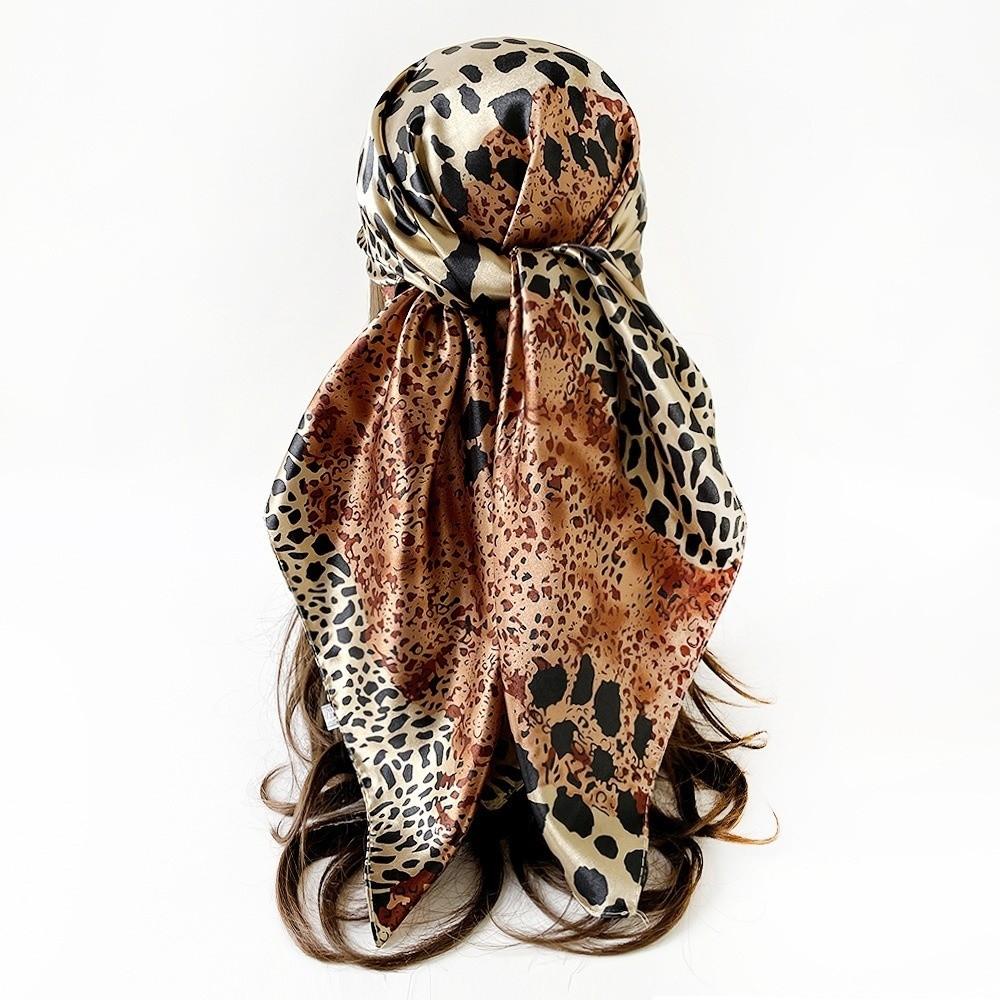 Leopard Printed Square Scarf Imitation Satin Silk Hip Hop Head Scarf Fashion Handkerchief  Women