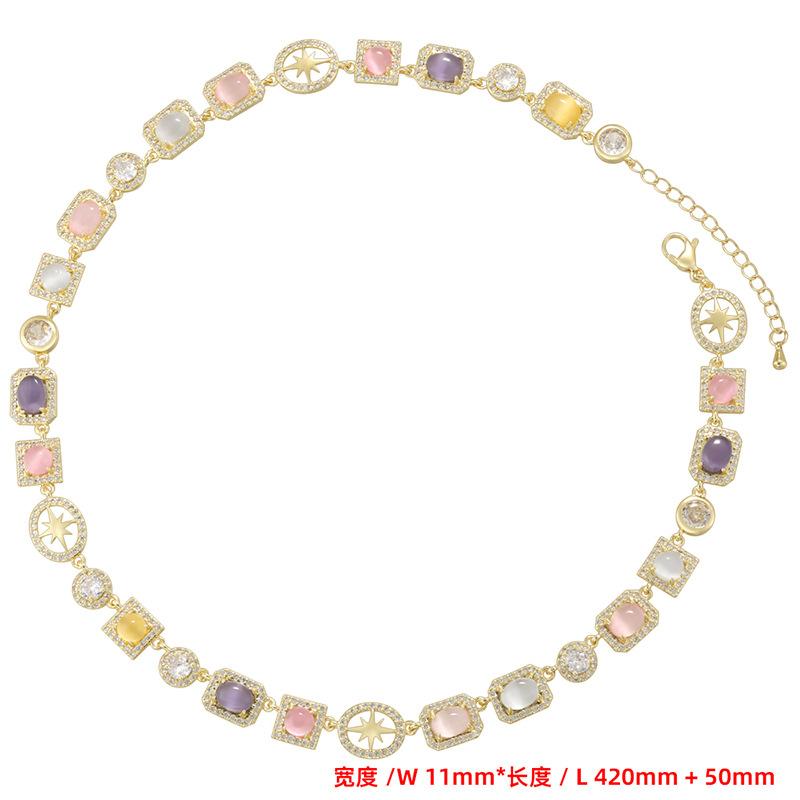 Exquisite Luxury Copper Inlaid With Colored Diamonds Geometric Splicing Bracelet Necklace Personalized Dopamine Jewelry Set Vl699-700