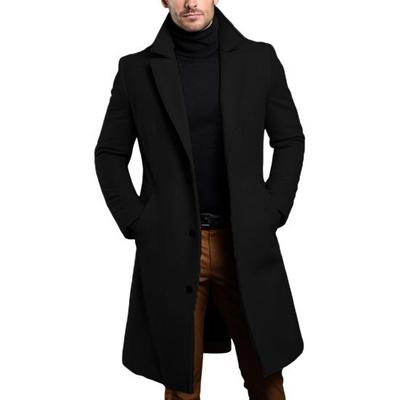 Herren Einfarbig Wollmantel Herbst Winter Mittellange Windjacke mit Taschen Revers Langarm Einreihig Formelle Oberbekleidung