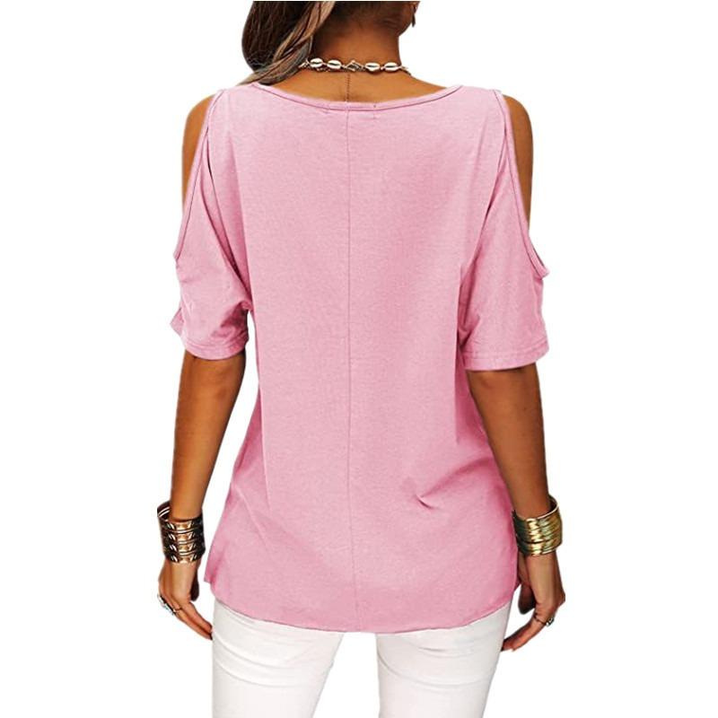 Off Shoulder Large Size Fashion Women Blouse Loose Casual Short Sleeve T-shirt for Women Solid Color O Neck Sweet Simple Office Basic Sweet Shirts