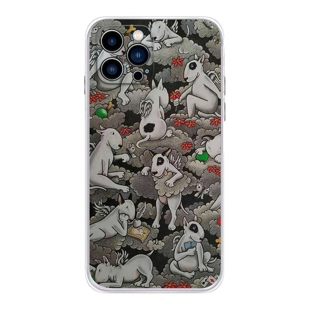 Funny Bull Terrier Dog Phone Case For iPhone 17 16,15,14,13,12,11 Plus,Pro,Max,XR,Plus,E,Mini Transparent Soft Cover