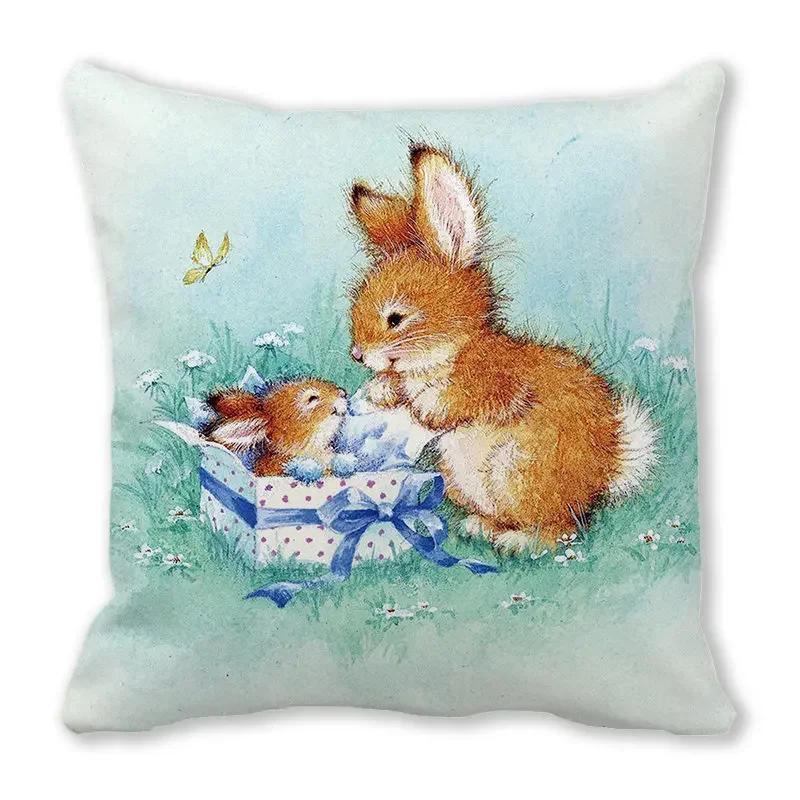 Home Decor Spring/Summer Pillowcase Animal Cat Dog Duck Sheep Print Cushion Cover Sofa Polyester  Funda De Almohada