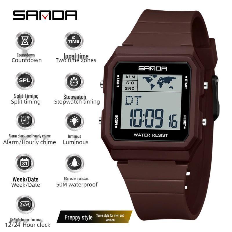 SANDA Youth Sports Luminous Waterproof Multifunction Watch with World Time & Alarm