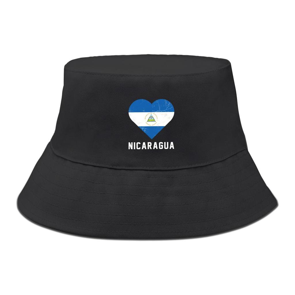 Flag of Nicaragua Print Bucket Hat , Heart Fisherman Cap Unisex Casual Spring Beach Hat