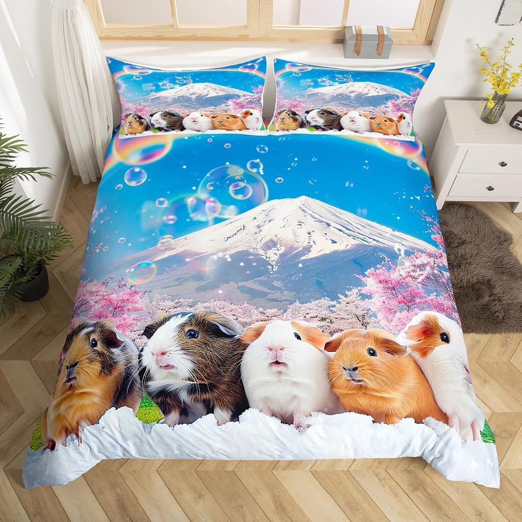 Caroon Guinea Pig Duvet Cover Twin Queen Size For Teen Girls Snow Natural Guinea Pig Bedding Set,Kawaii Animlas Comforter Cover