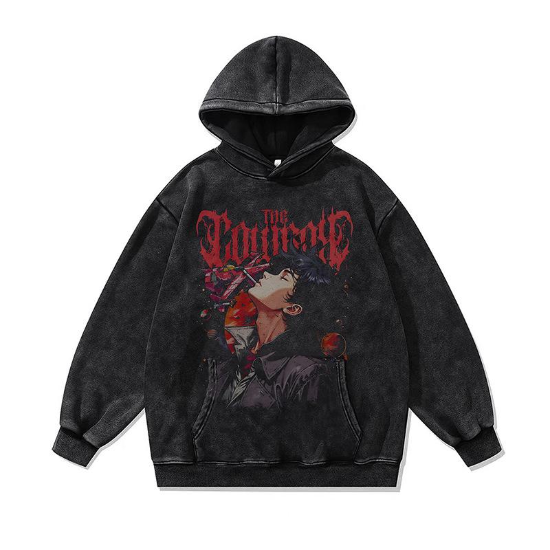 American Retro Cartoon Direct Injection Printing Hoodie Men And Women Autumn And Winter Oversize Washed Hooded Sweater