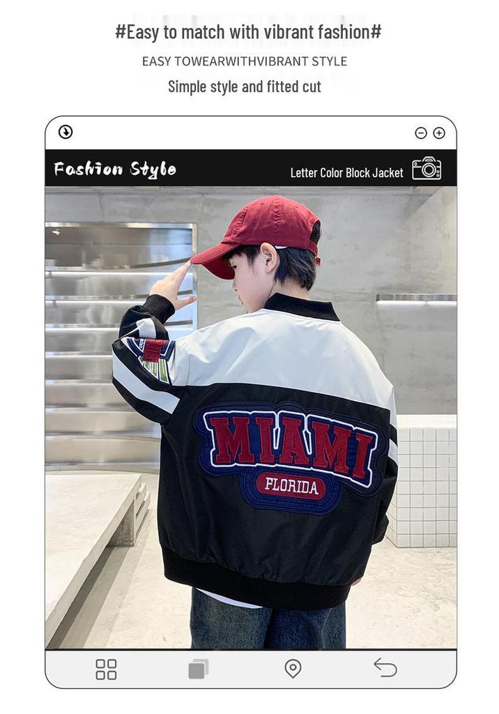 Boys' Trendy Spring & Autumn 2025 Baseball Jacket - Medium/Large Sizes