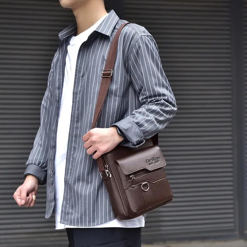 Men's Single-Shoulder Crossbody Bag Is Suitable for Business Travel and Can Be Carried by Hand Made of Pu .