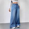 Wide Leg Pants Jeans Women Washed Denims Elastic Waist Lace Up Distressed Vintage Streetwear Female Full Length Loose Trousers