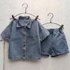 Boys' Jeans Suit Summer Handsome Short Sleeve Fashionable Thin Boys' Summer Two-piece Set Casual Blue Suit