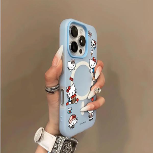 KT Cat Cute Magnetic Apple Suction Case for iPhone 17 Pro Max, 16, 15 Pro, 14 - New Cartoon Style