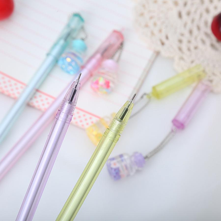 Back to school season 2Pcs 0.5mm creative drift bottle pendant gel pen, girly heart pendant pen, cute stationery water-based signature pen