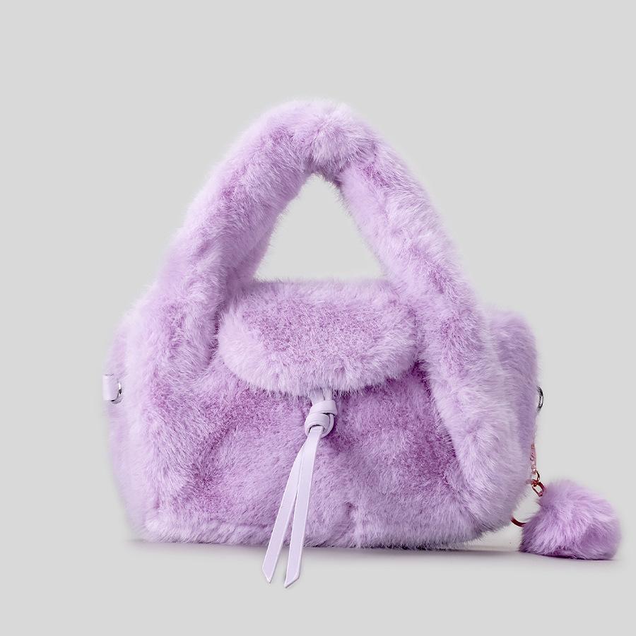 Luxury Faux Fur Handbag Women Fashi Winter Bucket Shoulder Crossbody Bag Korean Style Soft Fluffy Purse