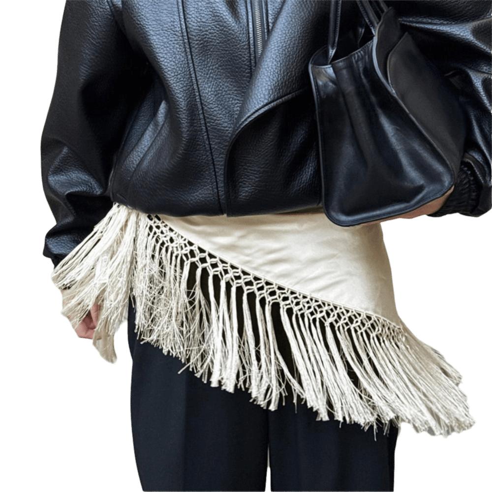 Neuer Schal mit Fransen und Quasten Weicher atmungsaktiver Schal mit Fransen Y2K Streetwear Damen Accessoire Hüftschal Jeans Dekoration