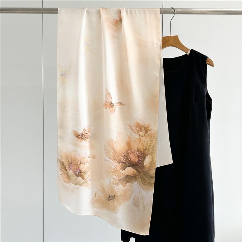170*53cm Luxury 100% Mulberry Silk Scarf Printed Satin Shawl Lightweight Spring Summer Wrap Elegant  Accessories