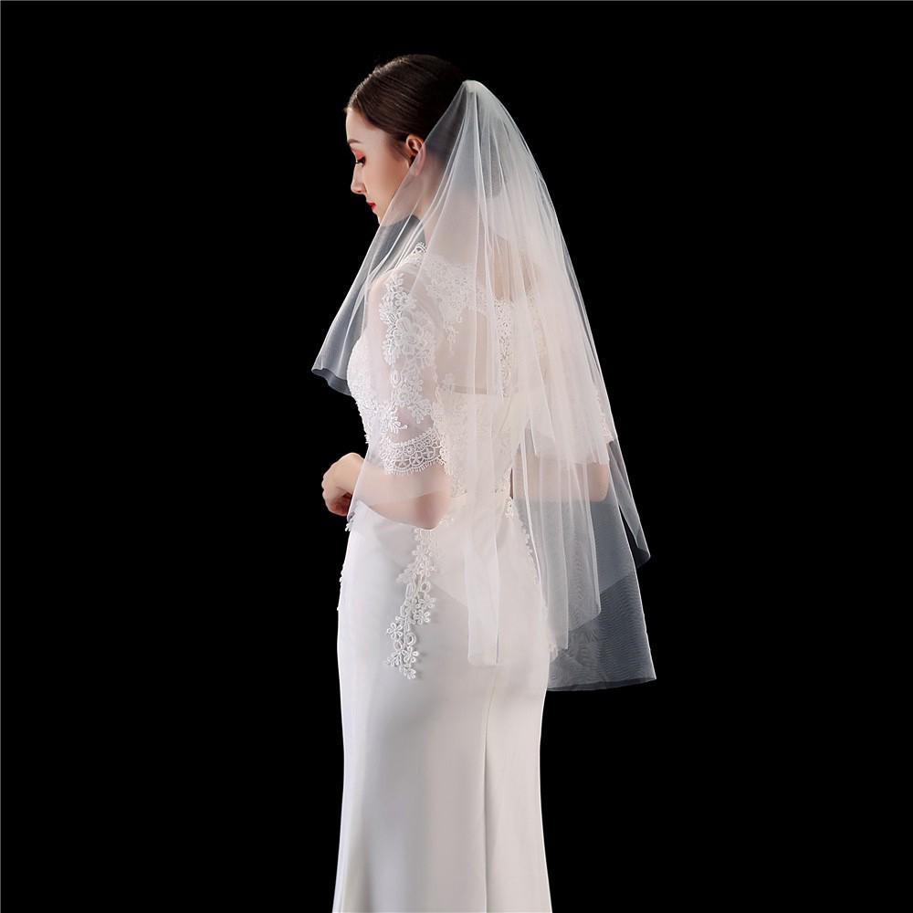 Peigne à voile double épaisseur pour cheveux de mariée courts - Accessoire de tête blanc