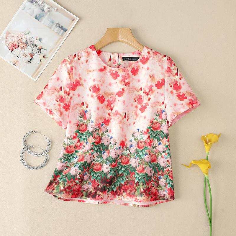 

ZANZEA Women Summer Round Neck Floral Print Short Sleeve Blouse 4XL