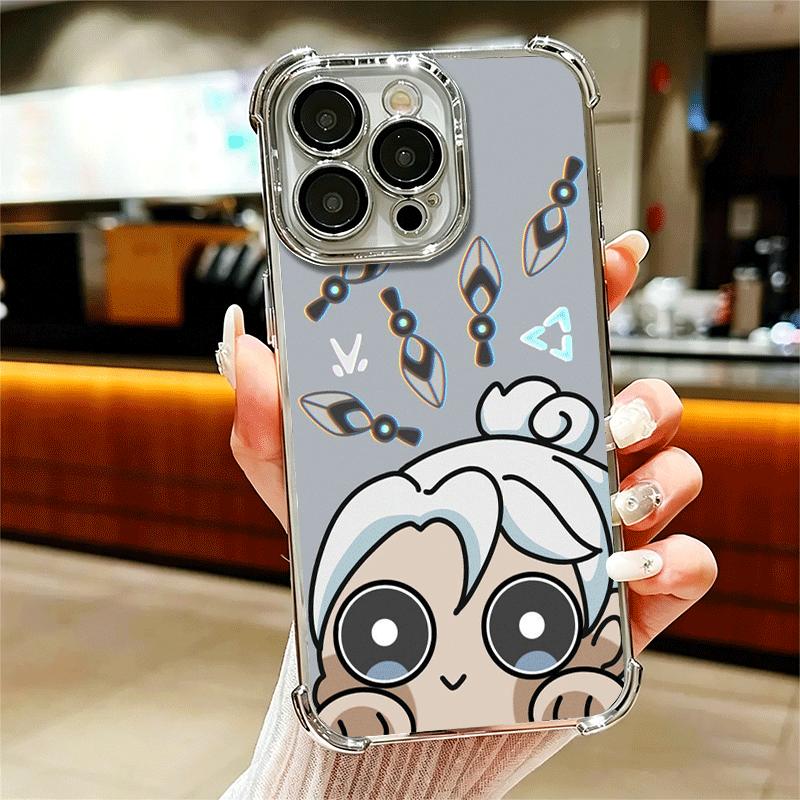 V-Valorant Cute Catoon Plating Phone Case For Iphone 16 17 Pro Max Air 16E 14 15 Plus 12 13 Mini Anti-Fall Airabag Cover