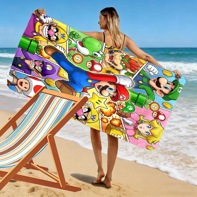 Super Bros Print Beach Towel, Large Soft Quick Dry Towel for Beach Camping Swimming