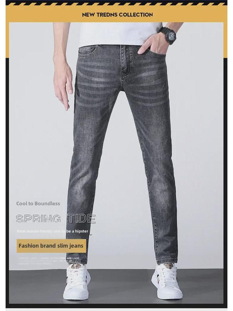 Herren Slim Fit Europäische Jeans mit Bienenstickerei