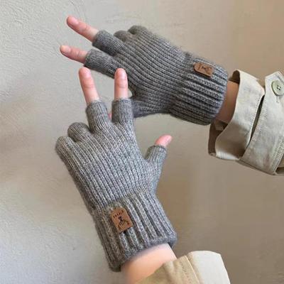 Mănuși de iarnă de culoare solidă, cu degete întregi și jumătate, cu vârfuri tactile, groase, fără degete, pentru studenți și ciclism, stil coreean