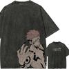 Sukuna Tattoo Tshirt Jujutsu Kaisen Tee Vintage Washed Oversized Retro Anime Harajuku Streetwear Graphic Manga Men Clothes