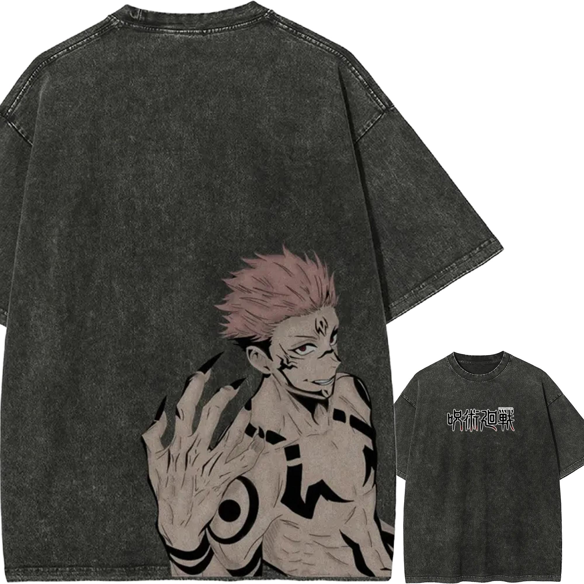 

Футболка с татуировкой Сукуны Jujutsu Kaisen, винтажная, стираная, оверсайз, ретро, аниме, уличная одежда Харадзюку, графическая, манга, мужская одежда M